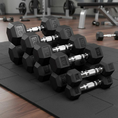 Hex Dumbbells Weights Rubber Encased SetsHexagonal Dumbbell Gym Pairs2 X 5Kg from B&Q