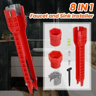  - All-In-1 Multifunction Faucet Sink Basin Installer Tool Pipe Wrench Tap Spanner 8-In-1 Wrench
