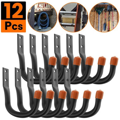  - 12X Heavy Duty Storage Hooks Garage Tools Bike Ladder Shed Wall Mounted Brackets