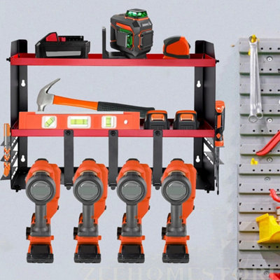  - Drill Storage Cordless Drill Rack With Shelf Wall Mounted Garage Drill Holder