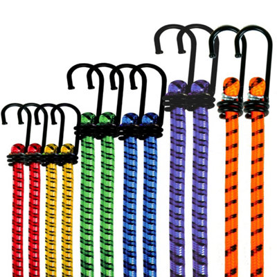 12 Bungee Straps Cords Set With Hooks Elasticated Rope Cord Car Van Bike Luggage from B&Q
