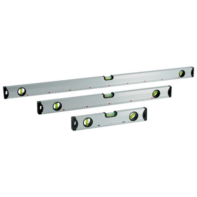 Silver Magnetic 3 Piece Builders Building Spirit Level Set from B&Q