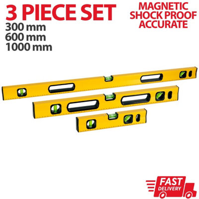 Yellow Magnetic 3 Piece Builders Building Spirit Level Set from B&Q