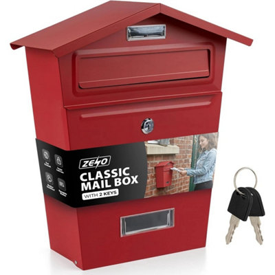 Red Steel Post Box Postbox Lockable Outside from B&Q