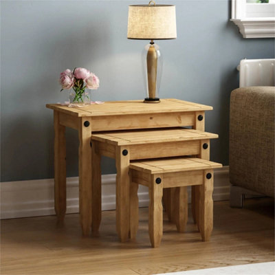 Corona Nest Of 3 Tables Solid Wood Mexican Pine Distressed Waxed from B&Q