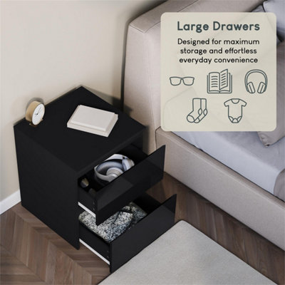  - Black Modern Gloss Bedside Chest Of Drawers Storage