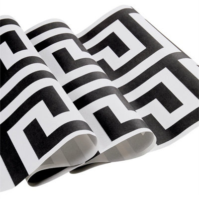 Debona Athena Greek Key Geometric Wallpaper RollBlack White Design from B&Q