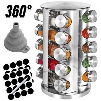  - New 20 Jar Glass Revolving Spice Rack Stand Carousel Rotating Stainless Stee