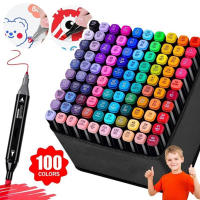  - 100X Colouring Pens Dual Tip Markers Felt Tip Fine Broad Art Set For Adults