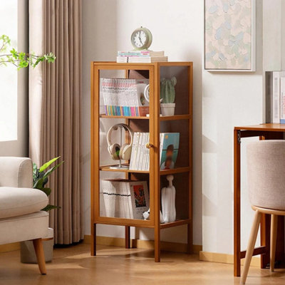 B&Q 4-Tier Bamboo Home Storage Cabinet - Display Bookcase W/ Clear-Brown