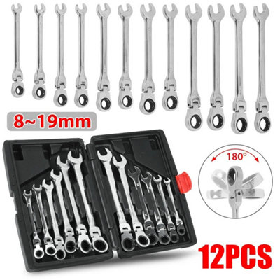 12Pcs Metric Flexible Ratchet Spanners 8-19mm Flexi Head Set from B&Q