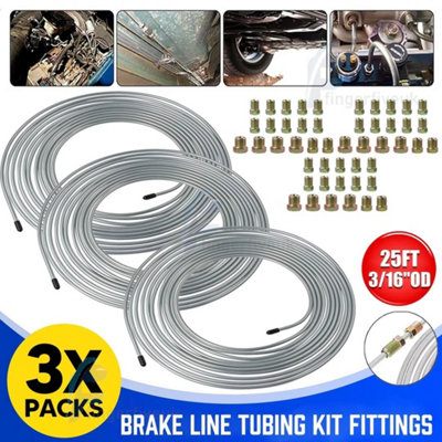 3X 25Ft Steel Zinc Car Brake Pipe Hose Line Tube Roll 3/16" Tubing + 48 Nuts from B&Q