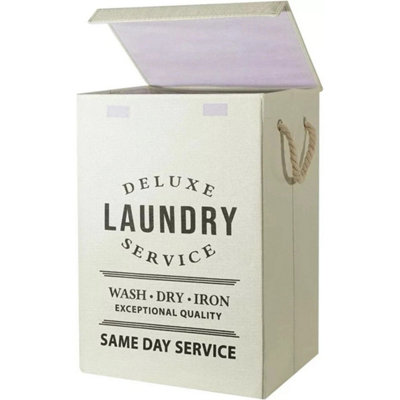 Cream Collapsible Laundry Basket With Lid & Handle Foldable from B&Q