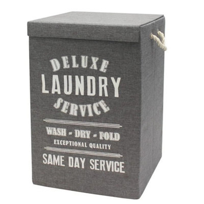 Dark Grey Collapsible Laundry Basket With Lid & Handle Foldable from B&Q