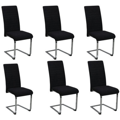  - 6 X Black Velvet Dining Chairs Chrome Legs Plush High Back Seat