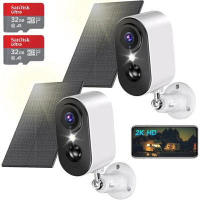 2 Pack 2K Solar Security Camera Wifi Pir Night Vision 2 Way 32Gb Sd from B&Q