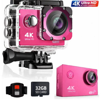 Pink Rigwig D800R 4K Wifi Action Camera 20Mp 30M Waterproof from B&Q
