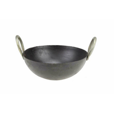 7'' Heavy Duty Iron Kadai Wok Dual Handles Deep Fry Cookware from B&Q