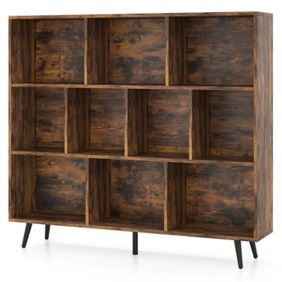  - Freestanding Display Rack Bookshelf 10-Cube Bookcase Brown
