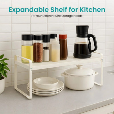 2 Tier Expandable Kitchen Cupboard Organiser Shelf White