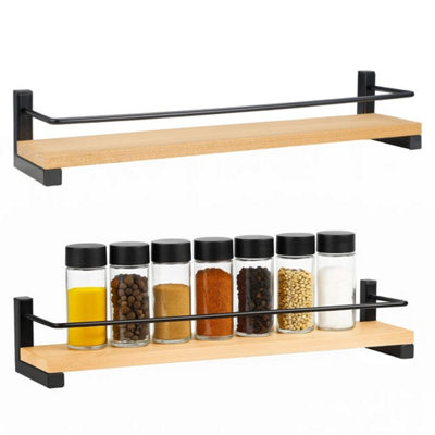  - 2Pack Wooden Spice Racks 40X9X7Cm Wall-Mounted Space-Saving Kitchen