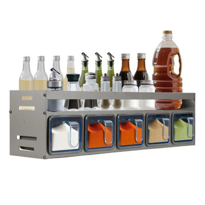  - Wall Spice Organizer 43X12X10Cm Seasoning Box With Jars Holder