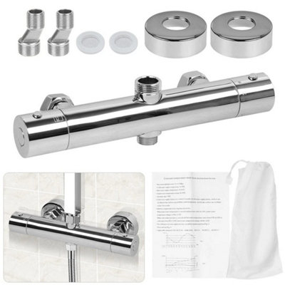 Twin Outlet Thermostatic Shower Bar Mixer-Valve Taps Chrome Bathroom Exposed Bar Round from B&Q