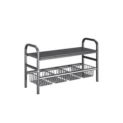 - 2 Tier Under Sink Storage Rack Extendable Kitchen Bathroom Shelf Organizer Unit 2 Tiers  + 4Pcs Baskets