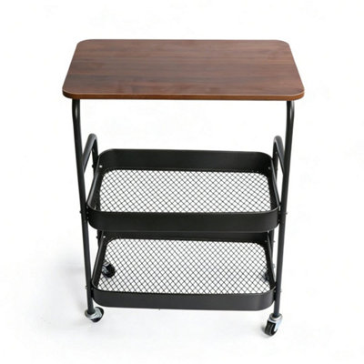 3 Tier Rolling Storage Trolley Kitchen Utility Rack Tray Shelf With Table Top  Black