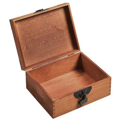  - Vintage Wooden Storage Box Memory Keepsake Chest Organizer Gift Box Lockable Key Wooden Box