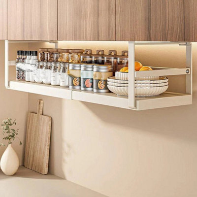  - White  Adjustable Under Shelf Storage Basket Extendable Kitchen Cabinet Organizer Rack