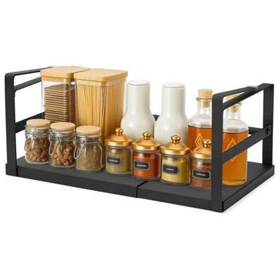  - Black  Adjustable Under Shelf Storage Basket Extendable Kitchen Cabinet Organizer Rack