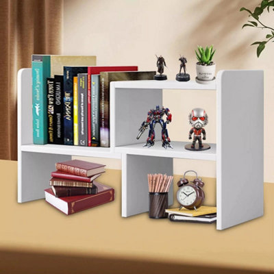 Desktop Bookshelf Adjustable Desk Storage Organizer Display Shelf Bookcase Rack  White