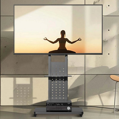  - Adjustable Tv Floor Stand Bracket 32"-65" Led Lcd W/ Storage Shelves On Wheels