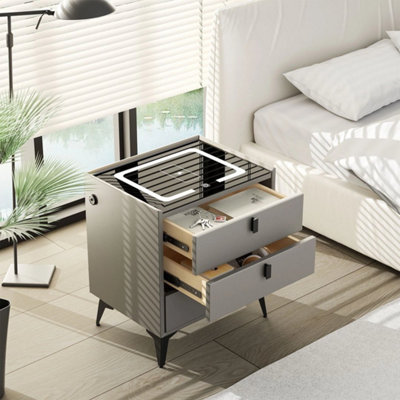  - Led Bedside Table 3 Drawers Wireless Charging Side Cabinet Black Nightstand Dwck