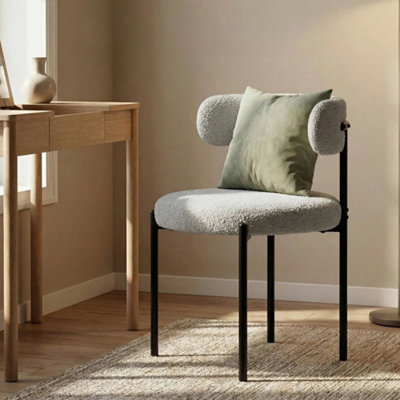  - Grey  Mid-Century Round Upholstered Boucle Kitchen Dining