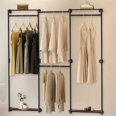  - Retro Industrial Pipe Clothes Rack L-Shape Corner Wall Garment Rail Displayshelf