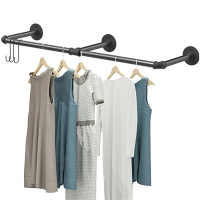  - Wall Mounted Garment Clothes Rail Hanging Shop Display Tubing Rack Open Wardrobe
