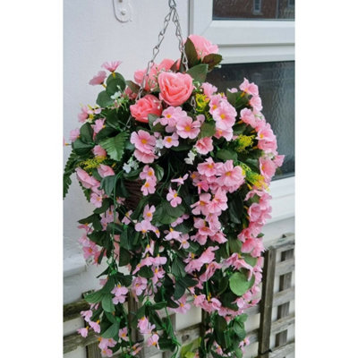 Hanging Basket Artificial Plants Flowers Green Rose Grass Ivy Leaf Fern Foliage2 Hanging Baskets