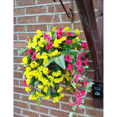 Artificial Hanging Basket Flowers Plants Garden Pot Ivy Leaf Fern Foliage Rose1 Hanging Basket from B&Q