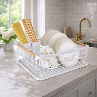 1 Tier Dish Drainer Rack With Utensil Holder Kitchen Sink Dish Drying Drip Tray from B&Q
