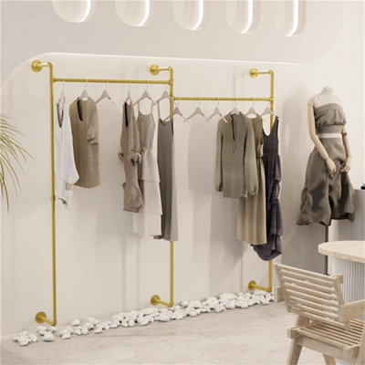  - Industrial Pipe Clothes Rail Clothes Storage System Garment Bar Rack Gold