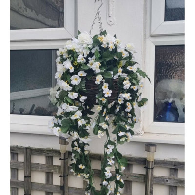 Artificial Hanging Basket Rose Plants Flower Garden Grass Ivy Leaf Fern Foliage1 Hanging Basket
