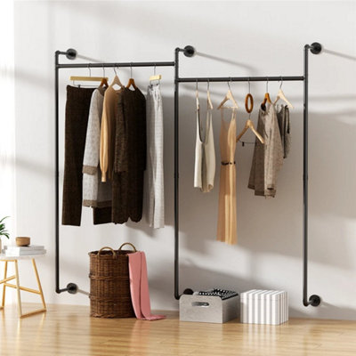  - Industrial Pipe Clothes Rail Clothes Storage System Garment Bar Rack  Black