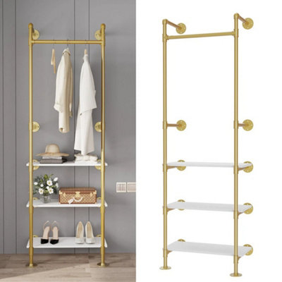 Industrial Pipe Clothes Rack 3 Tier Shelf On Wall Hanging Clothes Retail Display