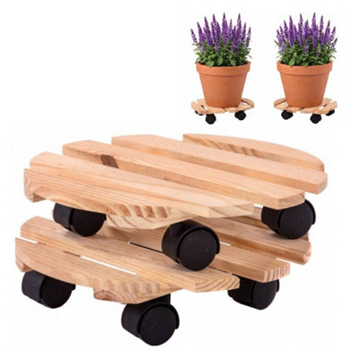 Set Of 2 Wooden Plant Pot Mover Trolley Stand 30Cm from B&Q