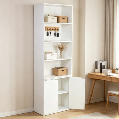  - 6 Tier Bookcase With 2 Door Cupboard Cabinet Storage