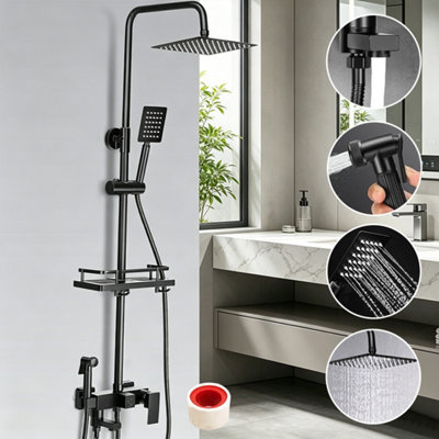 Black Bathroom Thermostatic Exposed Shower Mixer Twin