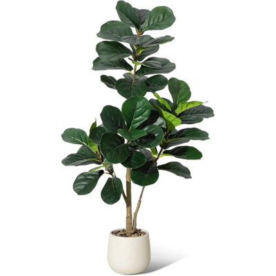  - Leaf Fig Tree Artificial Realistic Faux Ficus Lyrata Tree White Pot