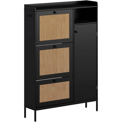  - Rattan Shoe Cabinet 3 Flip Drawer Free Standing Narrow Shoe Storage